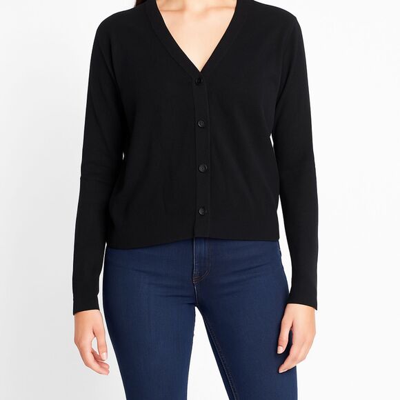 Banana Republic Women's Black Cardigan Sweater size L preppy office career - Picture 1 of 10